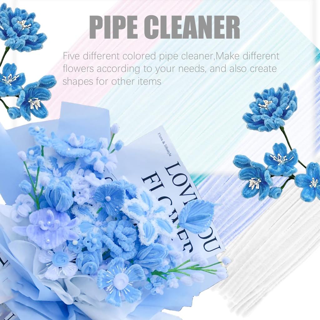 Pipe Cleaners Flowers Craft Kit, 521Pcs Pastel Pipe Cleaners DIY Chenille Stems Make flower stems kit with Flower Stems and Tape