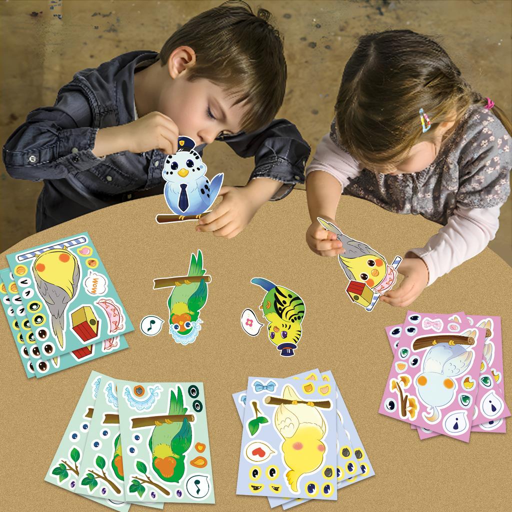 8 Pictures/set of Parrot Face Change Graffiti Stickers Personality Make A Face Cartoon Puzzle Stickers