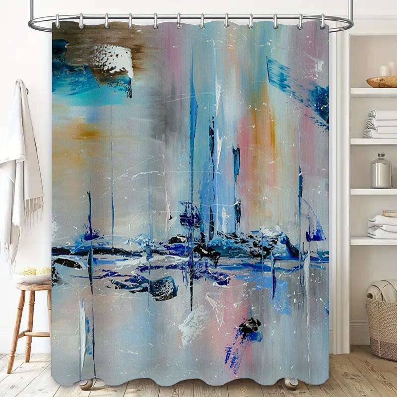Modern Art Shower Curtain Blue Color Waterfall Print Bathroom Decor Waterproof Washable Home Decoration Size 180X240cm Purchase