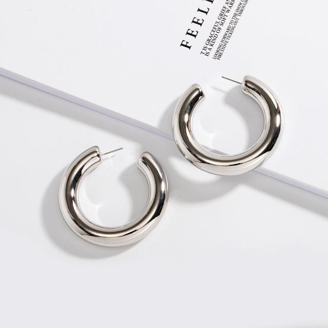 Boucles d'oreilles créoles géométriques simples et minimalistes, rondes, couleur or et argent, en métal épais, pour femmes, 1 cm de large