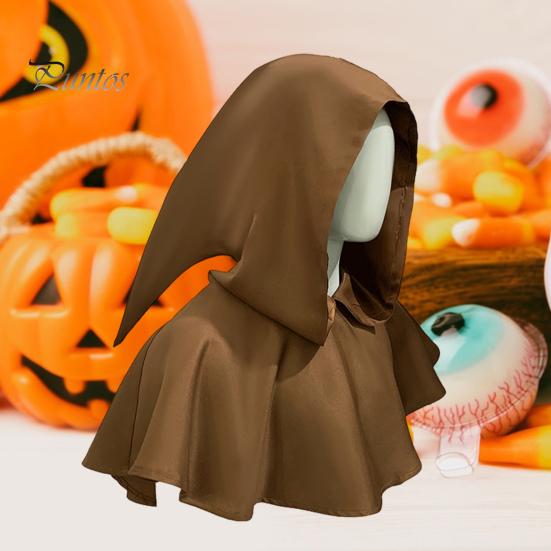 Halloween Cape Hood Middelalder Death Hat Ensfarget Retro mørk stil Cosplay kostyme Sceneshow Performance Sjal Cap