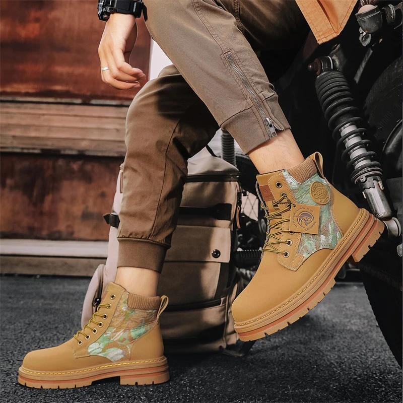 Fashion Walking Leather Boots for Men Outdoor Boots Luxury Brands Men's Ankle Boots Fall Winter New High Top Casual Shoes Classic Design