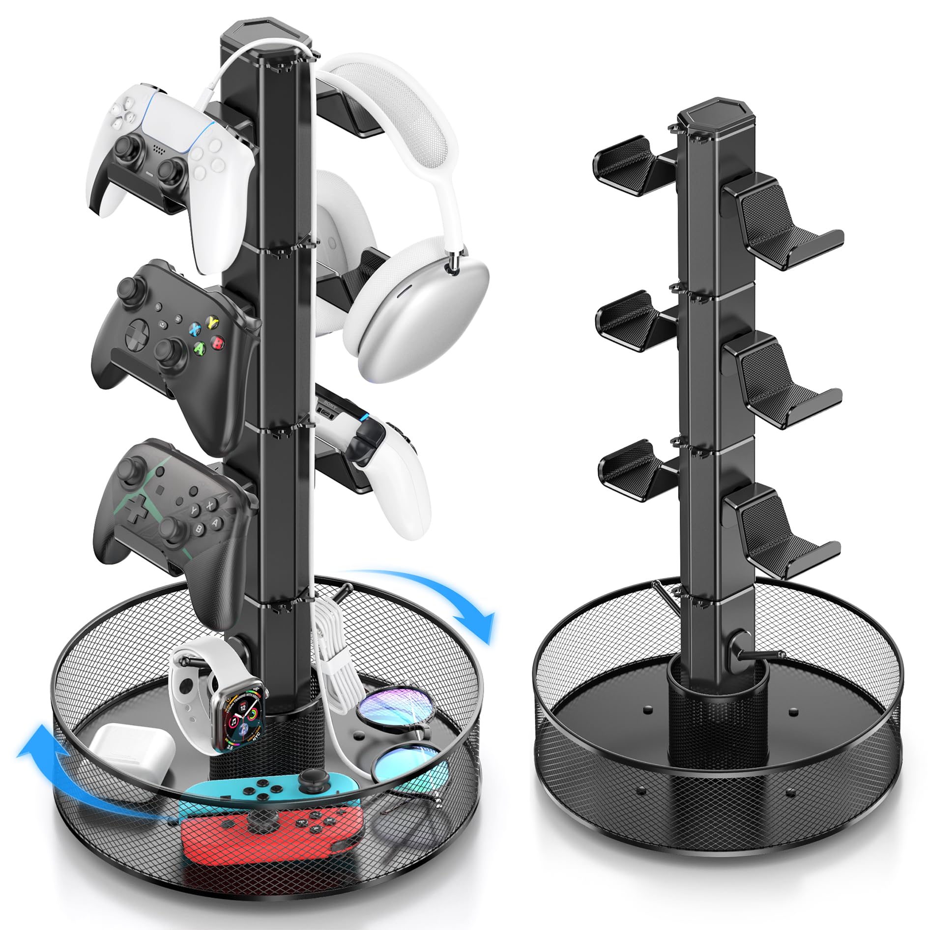 

Game Controller Storage Rack with Rotating Storage Headphone and Controller Storage Stand for and Wide Cable Easy Black 4-Tier Basket, Holder, PS5,