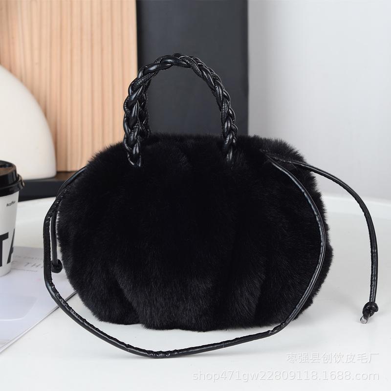 Crossbody bag niche pumpkin bag new portable imitation wool bag fashionable versatile cloud pleated bag