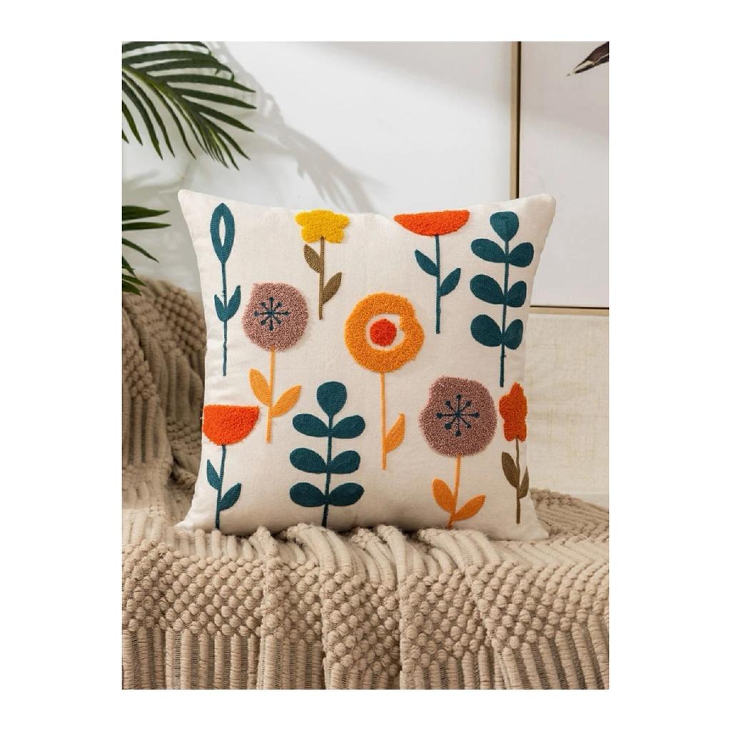 Flows Floral Punch Punch Embroidered Special Design Orange Green Decorative Throw Pillow Case 45*45 Cm