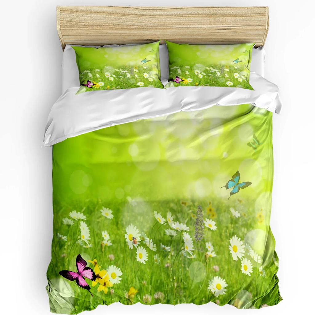 Daisy Flower Butterfly Bushes 3pcs Bedding Set For Double Bed Home Textile Duvet Cover Quilt Cover Pillowcase