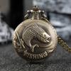 2pcs/set,1PC Retro ‘Fishing Pattern Design’ Quartz Pocket Watch & 1PC Mens Vintage Classic Golden Cross Necklace Pendant,ideal Choice for Gifts