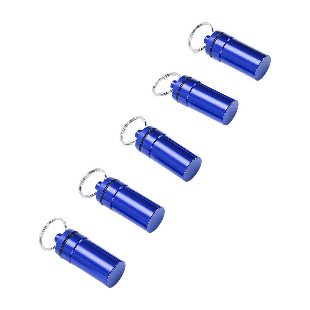 5pcs Mini Keychain Tablets Case Water Proof Aluminum Alloy Portable Outdoor Tablets Container 22x52mm Blue
