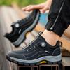 Scarpe antinfortunistiche da uomo impermeabili con puntale in acciaio, chiusura a rotella, in pelle nera, scarpe da lavoro da uomo, sneakers protettive antiscivolo