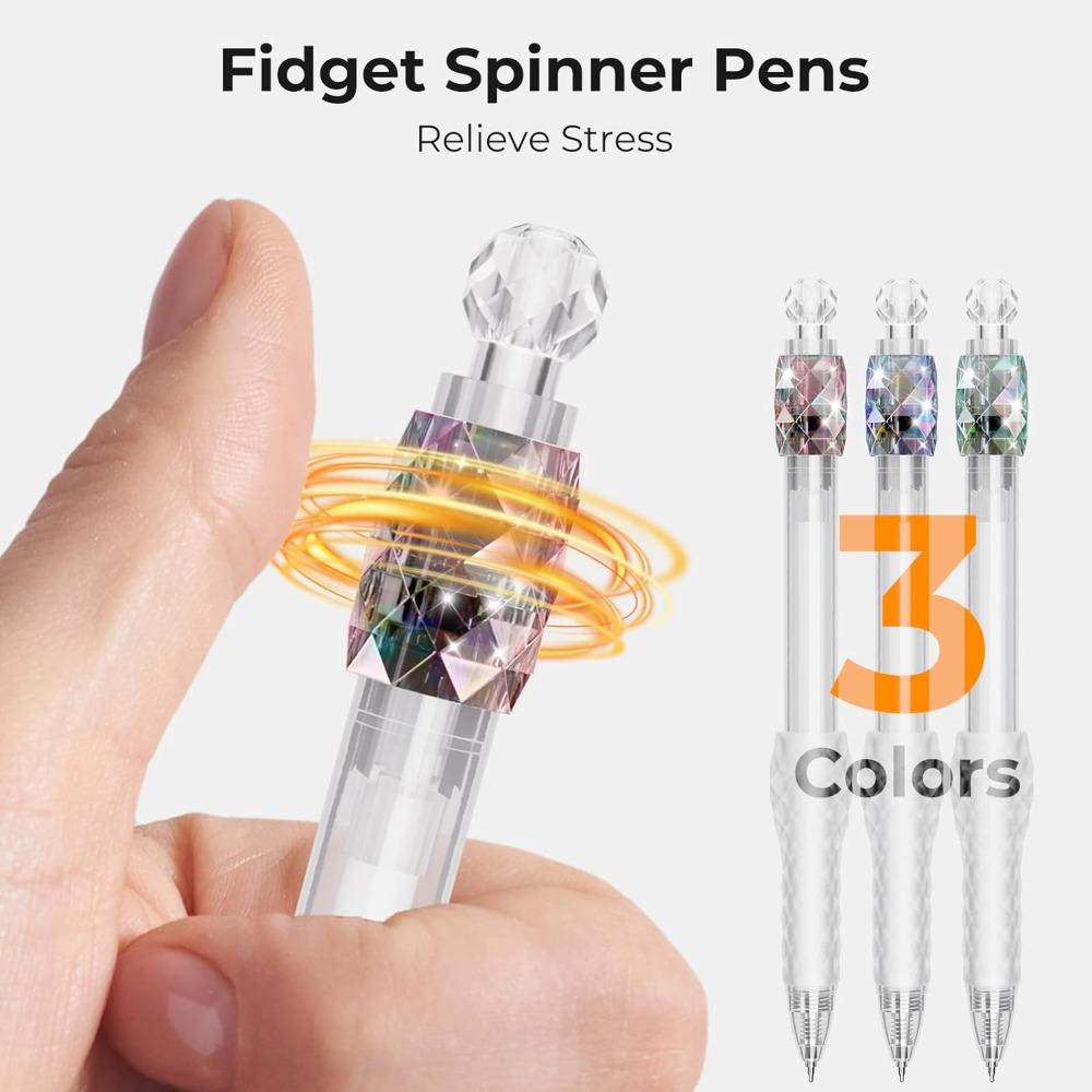 1/3/6 Pcs Rotating Crystal Gel Pens 0.5mm Fidget Rotat Gem Black Ink Fine Point Smooth Writing Pen Quick-dry for School Office