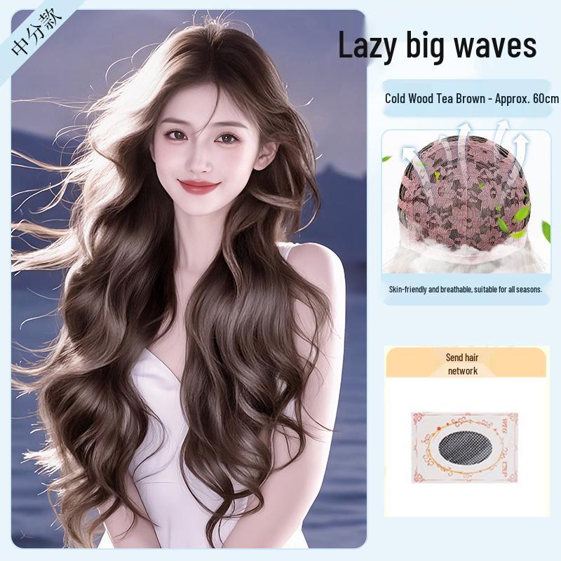 Lange Lockenperücke im koreanischen Stil: Realistisch, Vollständige Abdeckung, Natürliches Volumen, Faule Große Wellen