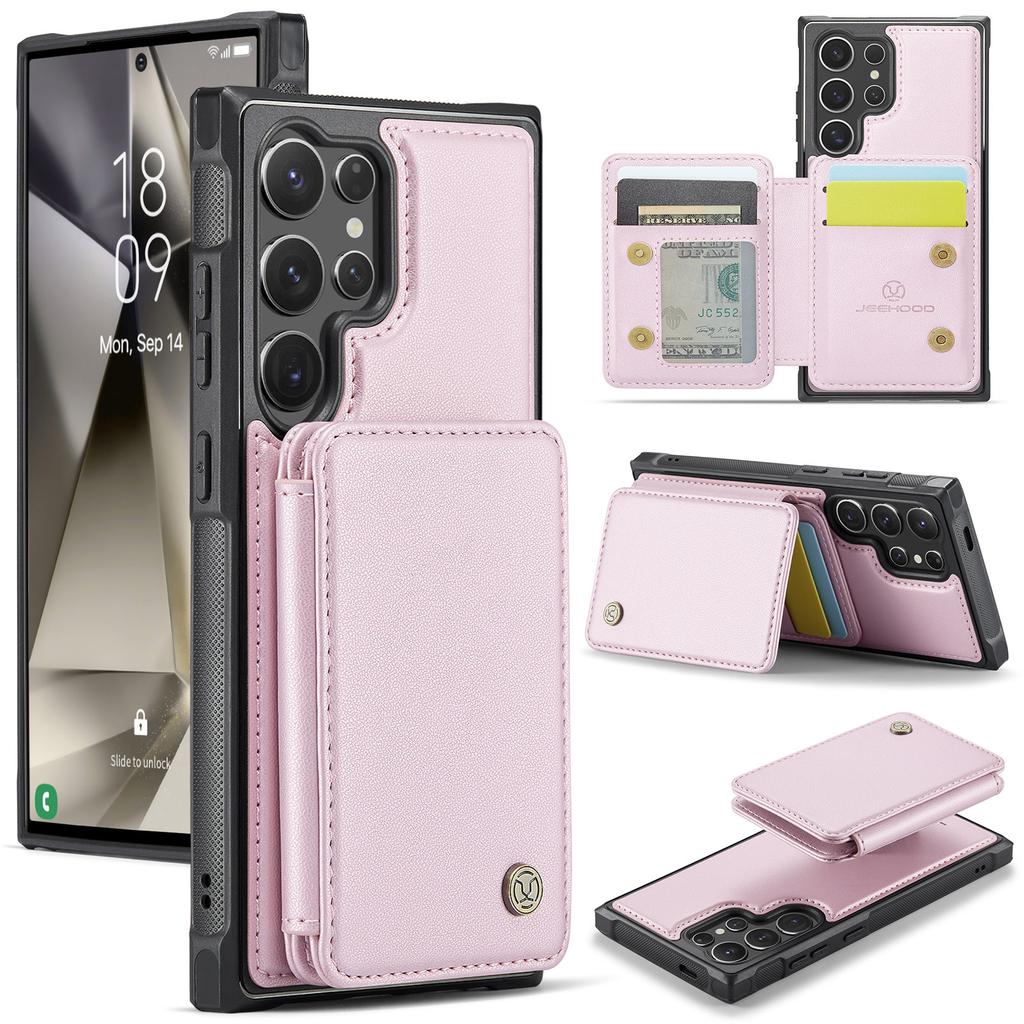 JEEHOOD J05 For Samsung Galaxy S24 Ultra Case Leather Mobile Cover with Detachable Magnetic Card Bag