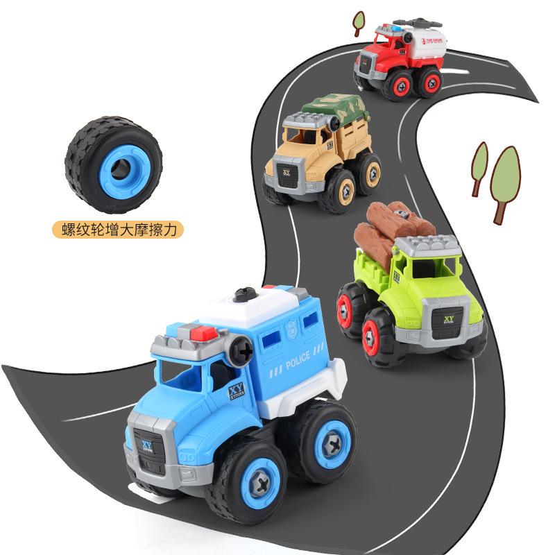 2-In-1 Building Block Disassembly And Assembly Construction Vehicle Fire Police Car Diy And Assembly Education Construction Automobile Science Toy