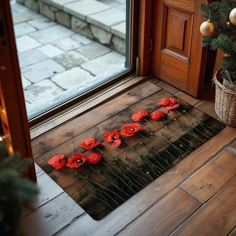 

VIKAMA Vintage Wood Grain Floral Doormat Indoor/Outdoor Entrance Rug Soft Bedroom & Kitchen Floor Mat Home Decor 40x60cm 16x24inch