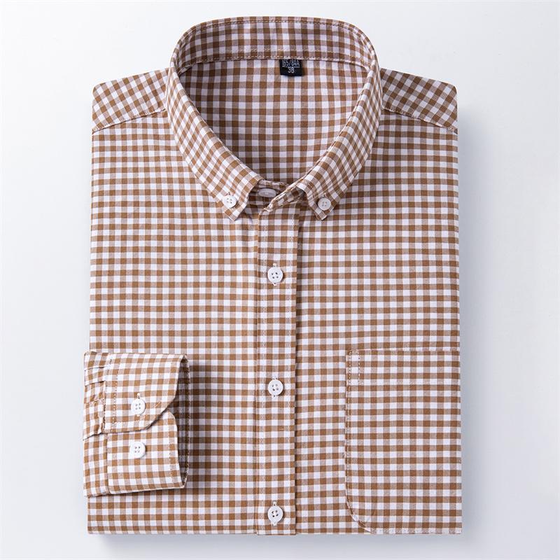 100%Pure Cotton Men Long Sleeve Shirt for Oxford Shirt Men Plaid Work Casual Shirts Regular-Fit Social Shirt Male Clothing S-6XL