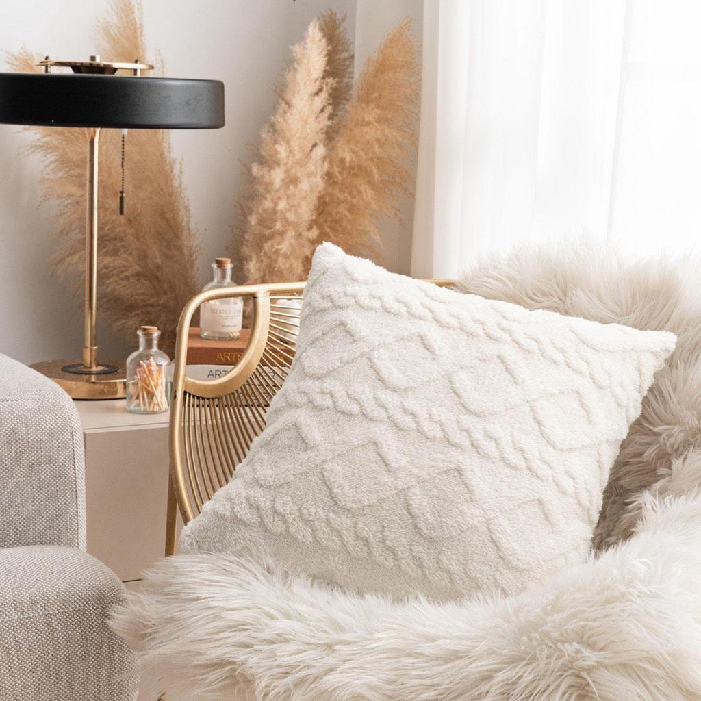 1pc, Soft  Plush Geometric Style Cushion Cover With Double Sided ,Home Decor, Bedroom,Living Room,18'' *18''/45cm* 45cm, No Pillow Core