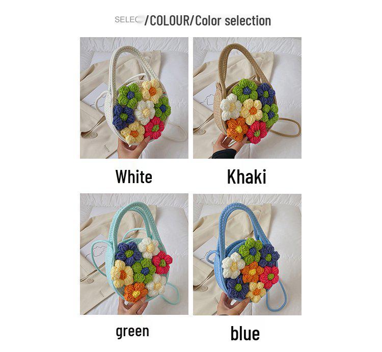 Sommar Handväska i Koreansk Stil, Vävda Bomull med Blommor, Axelväska för Kvinnor - Trendig Strandväska