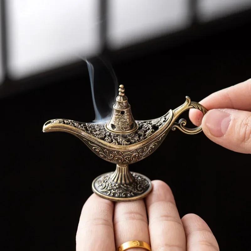 Aladdin's Magic Lamp Incense Burner Alloy Plate Incense Burner Agarwood Sandalwood Tent Incense Tea Ceremony Ornaments