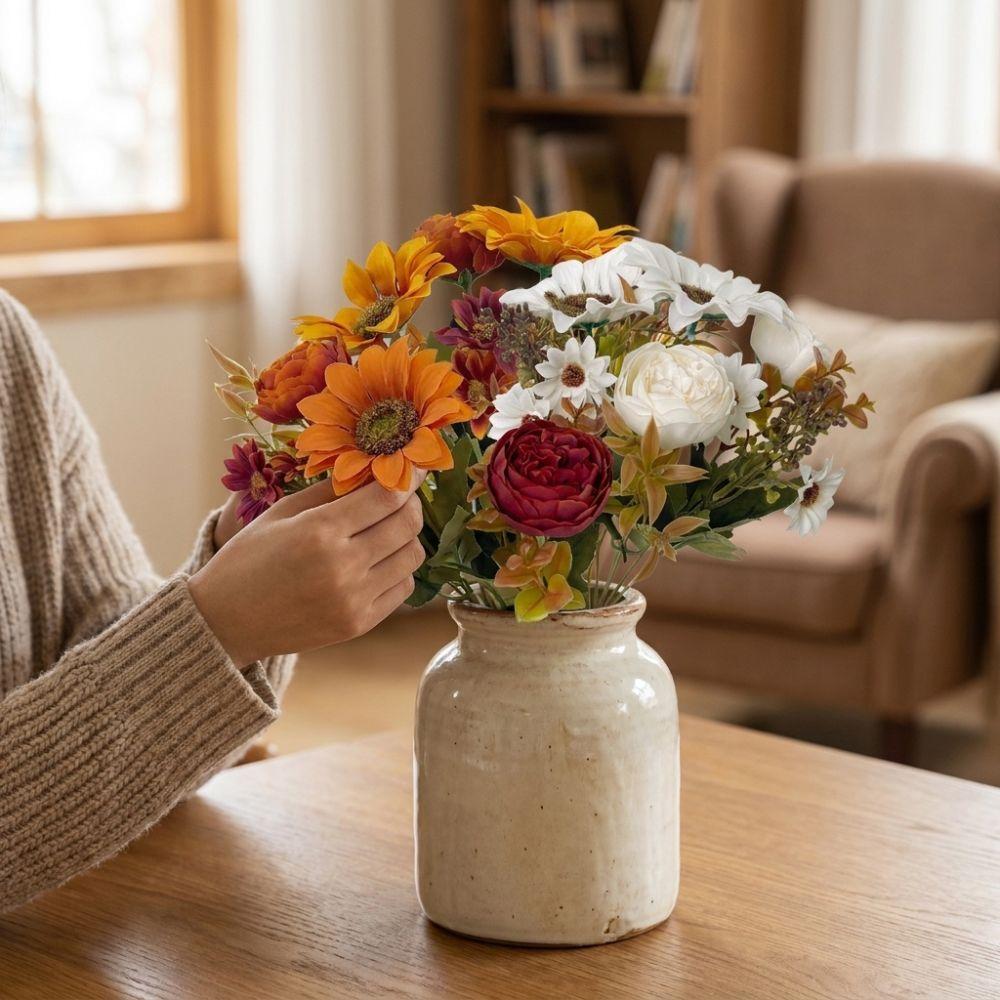 Rustic Fall Autumn Sunflower Peony Bouquet UV Resistant Sunflower Floral Decor  Living Room Decor