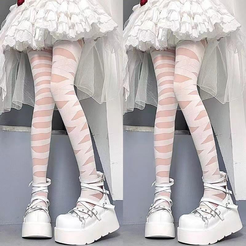 Gothic Lolita Sexy Cross Strap Strümpfe Samt Frauen Strumpfhosen Bottom Strümpfe Mädchen Strumpfwaren Bandage Design Punk Cosplay