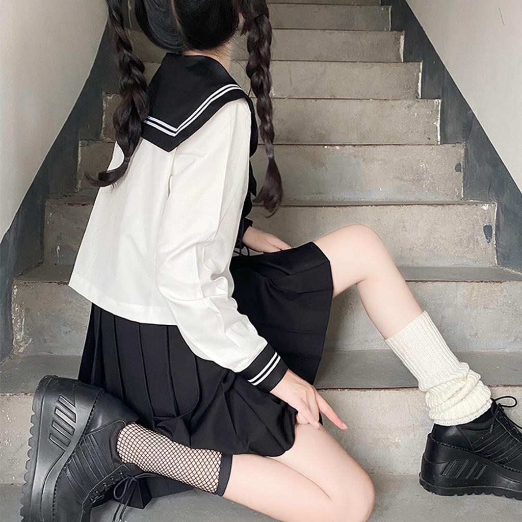 [Milky Time] Sailor Suit, Long Sleeve, School Uniform, High School Girl Cosplay (L, Black X White)