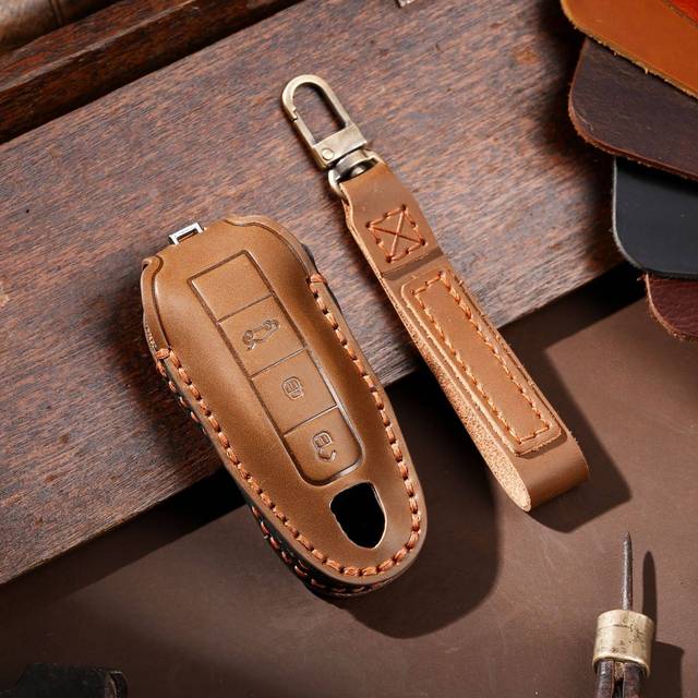 

Leather Car Key Cover Case Fob Keychain Holder For Porsche Cayman Cayenne Panamera Macan 911 992 Taycan Boxster 718 Accessories