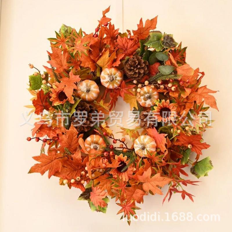 Harvest Wreath With Pumpkins Berries Vine Circle Halloween Thanksgiving Door Decor