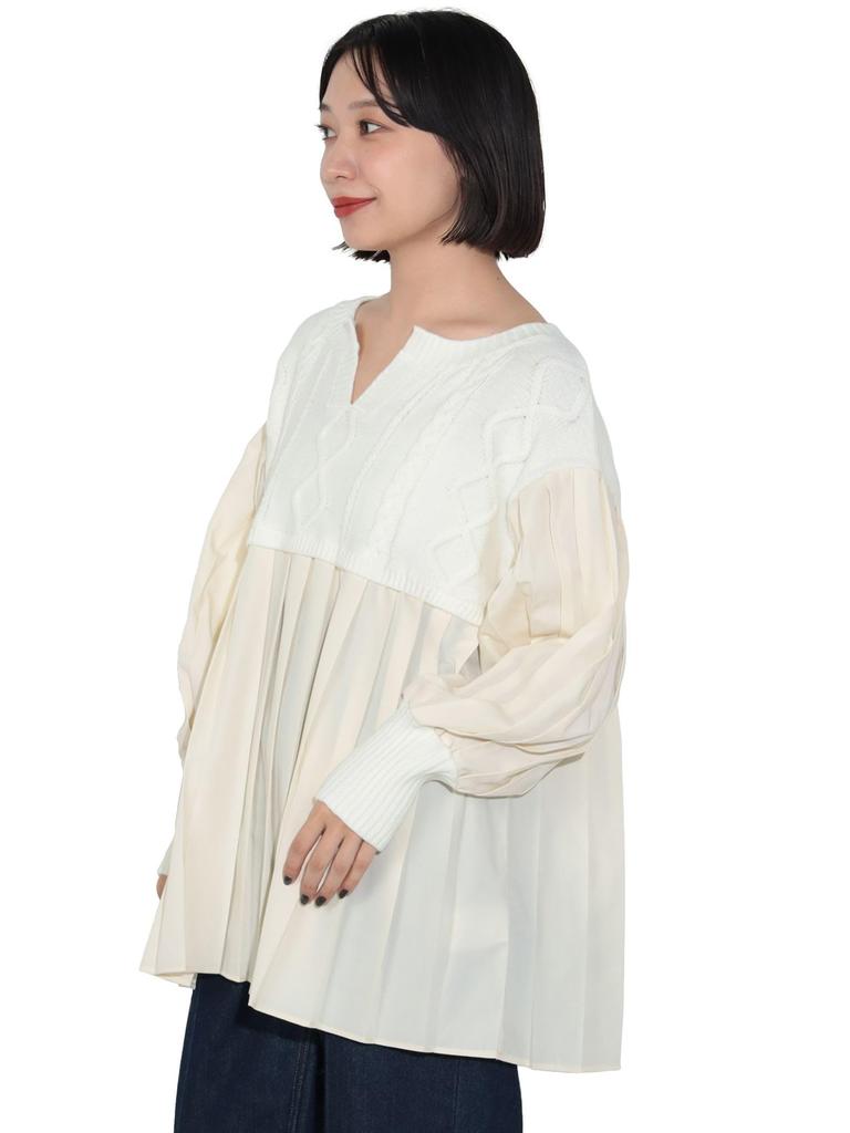 Beams Heart Mixed Material Combination One Size L/S Knit, Pullover, Women's, IVORY,