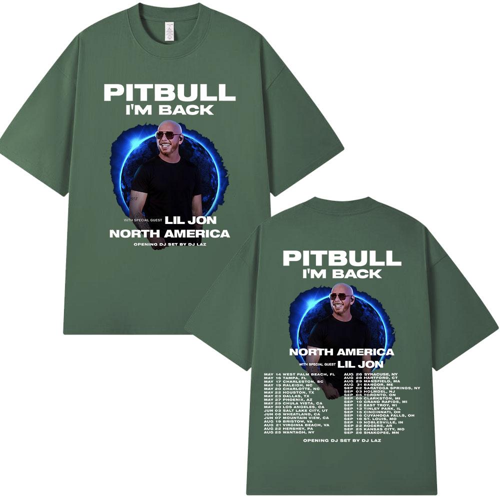 Rapper Pitbull Im Back Tour 2026 Merch Magliette Nord America Concerto Maglietta Regali per Fan Unisex Moda Donna Magliette Vintage Top