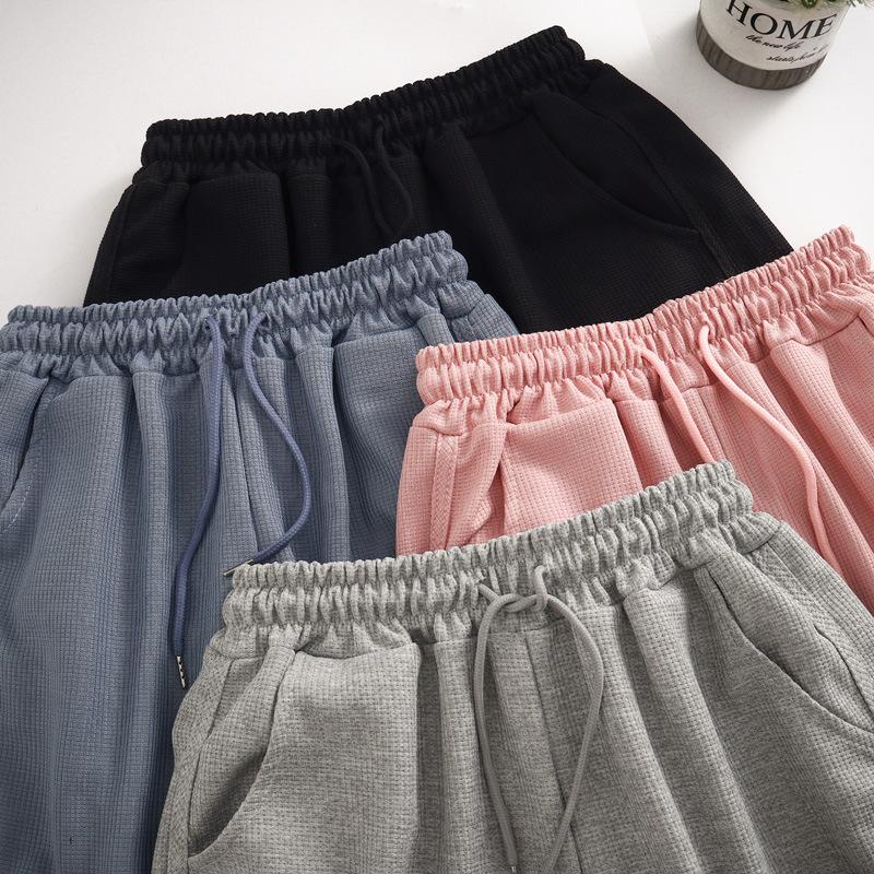 Waffle Sports Casual Shorts Women's Summer Thin Korean Version of The New High Waist Home Straight Cylinder Wide Legs