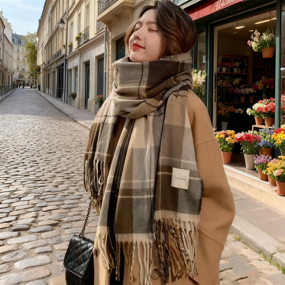2025 New Thick Warm Winter Scarf Design Print Women Shawl Lady Wrap Tassel Scarves Knitted Men Foulard Blanket  200*50CM