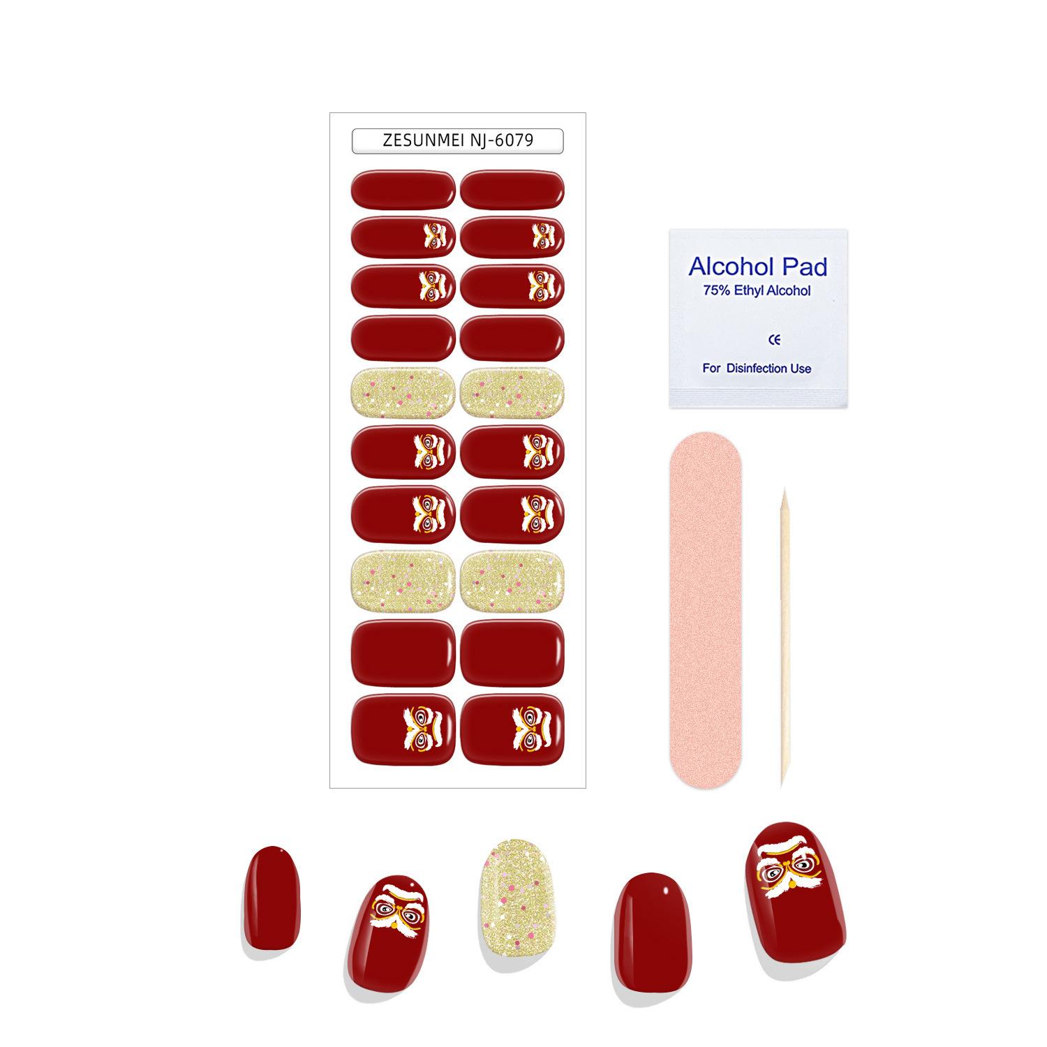 

20-пальцевые полуотвержденные гелевые маникюрные наклейки Новые полуотвержденные полные наклейки для фототерапии Водостойкие наклейки для горячего тиснения ногтей NJ-6079