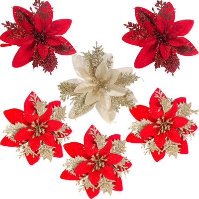 10/5 ks 15cm třpytivé vánoční květiny umělá květinová hlava poinsettie vánoční ozdoba domácí dekorace Navidad nový rok