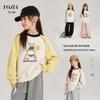 YOJIA Girls' Round Neck Hoodie - Stylish Spring 2026 Long Sleeve Top for Big Kids