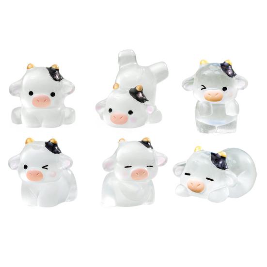

6 шт., мини-фигурка молочной коровы, светящаяся в темноте смола, орнамент для крупного рогатого скота, крошечная игрушка-животное, миниатюрная статуя, сказочный сад, микропейзаж, украшение для рабочего стола
