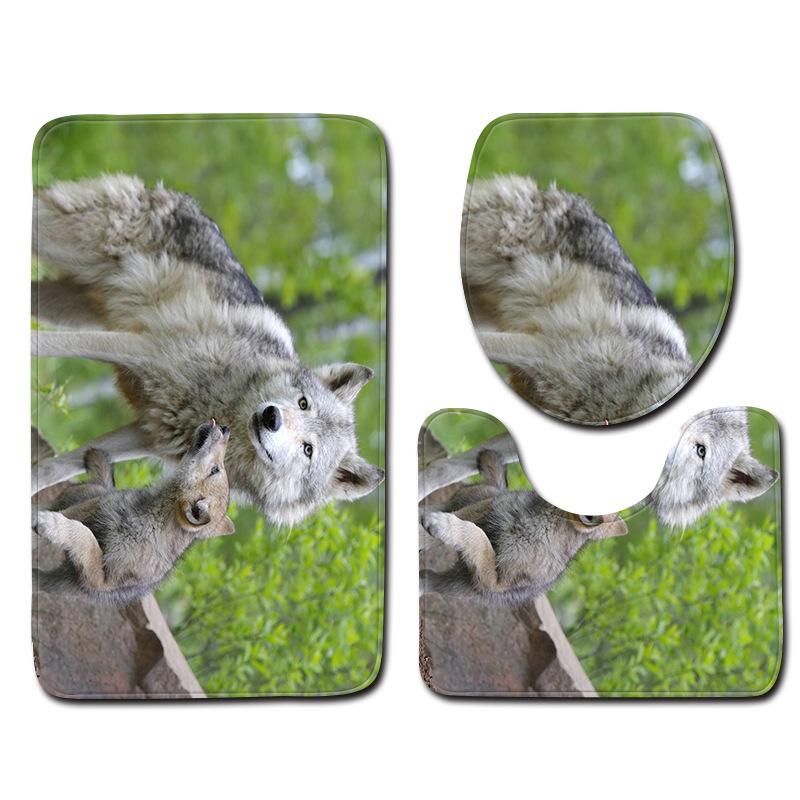 Wolf Badezimmer Toilette Dreiteilig Bodenmatte Fußmatte Badezimmerteppich