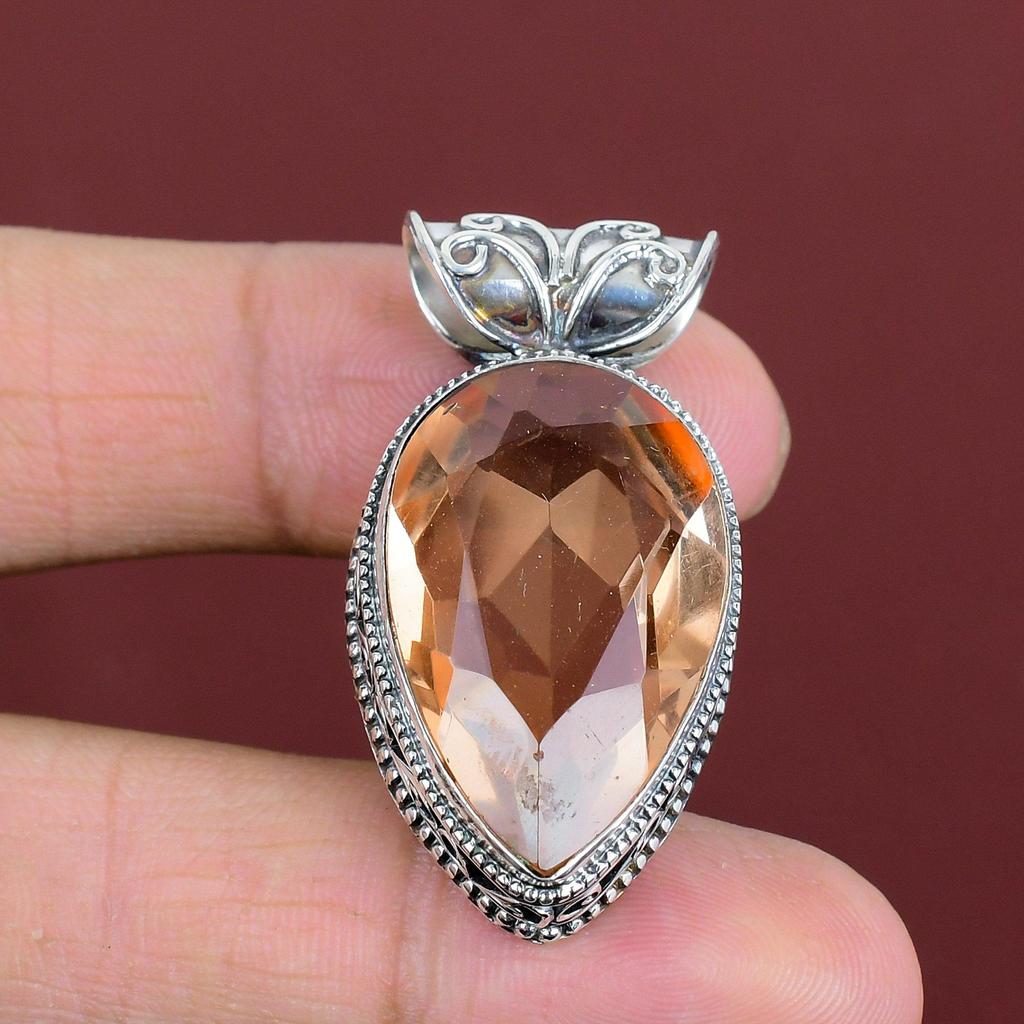 Faceted Morganite Pendant Gemstone Pendant Unique Jewelry 925 Sterling Silver Pendant Handmade Pendant Dainty Vintage Pendant Gifts For Wife