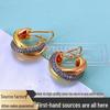 Tri-Color Three-Ring Rhinestone Earrings with 18k Gold Plating for Women