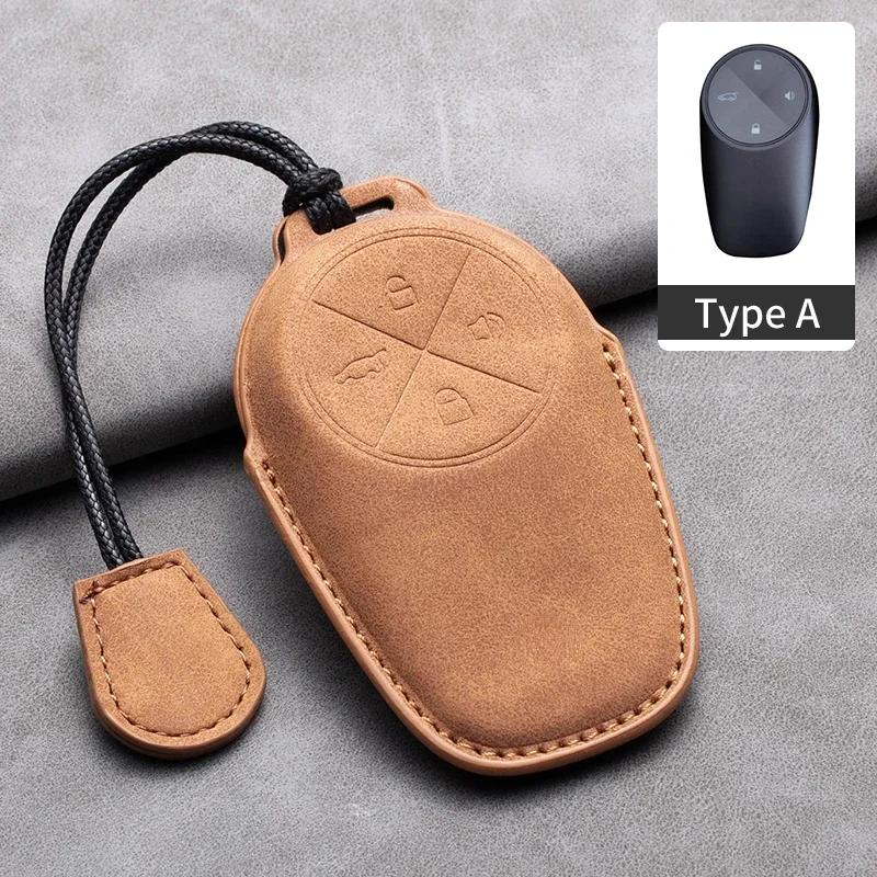 For Nio Et7 Et5 For Weilai Nio Ec6 Et7 Es6 Es8 Leather Car Remote Key Case Cover Protector Keychain