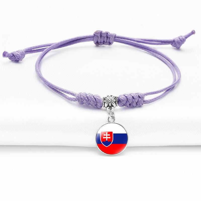 Purple Stylish Unisex Charm Bracelet With European Country Flags Length Adjustable