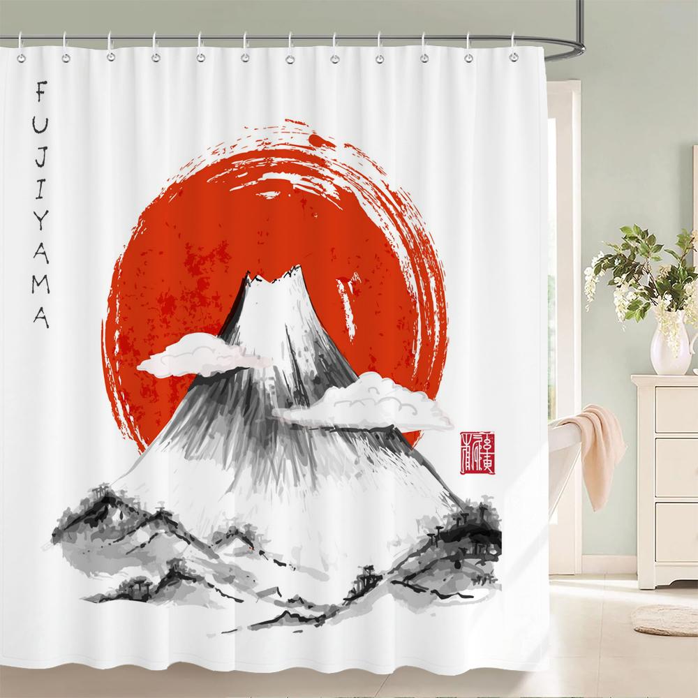 Waterproof Polyester Fabric Shower Curtains Japanese-Style Printing Bathroom Curtains For Home Decoration Curtain