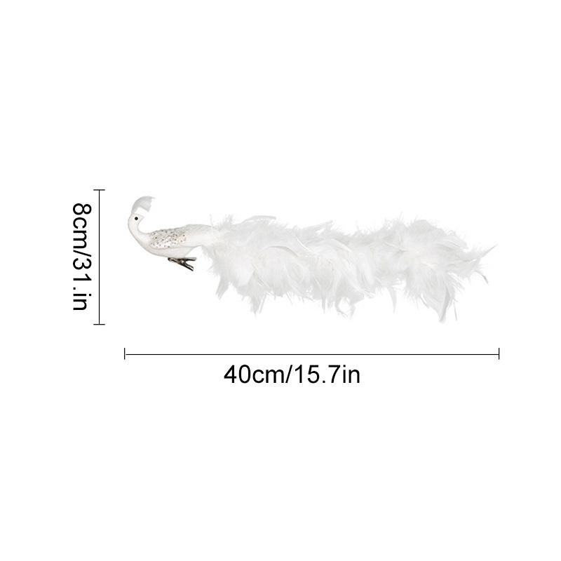 1/2Pcs Hanging Pendant Glittering White Peacock Tree Decor with Long Tail 40cm Christmas Ornament Christmas Tree Toppers Clip-On