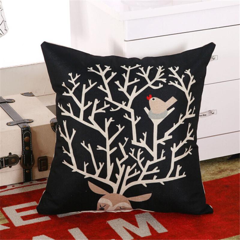 

Чехол для диванной подушки из хлопка и льна 45x45 см, винтажный мультяшный рисунок с изображением животных и цветов, декоративная наволочка для гостиной 45x45cm