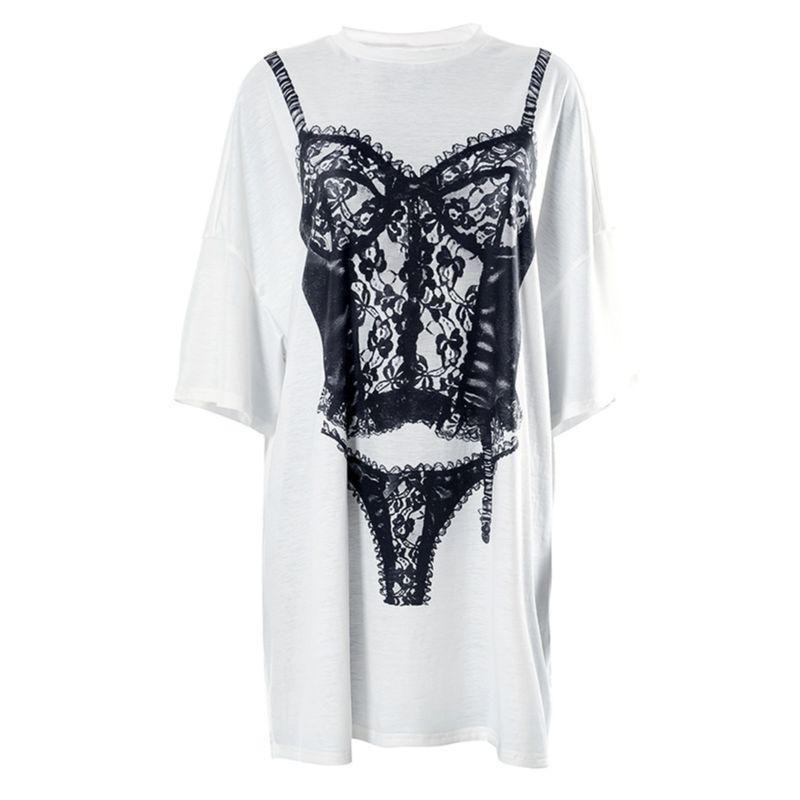Kkx European and American Sexy Bikini Print White Short-Sleeved T-shirt Female Street Trend All-Match Casual Sexy Tops Summer