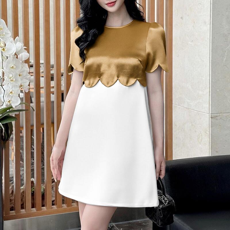 

ZANZEA Женское повседневное лоскутное летнее платье с коротким рукавом 3XL коричневый