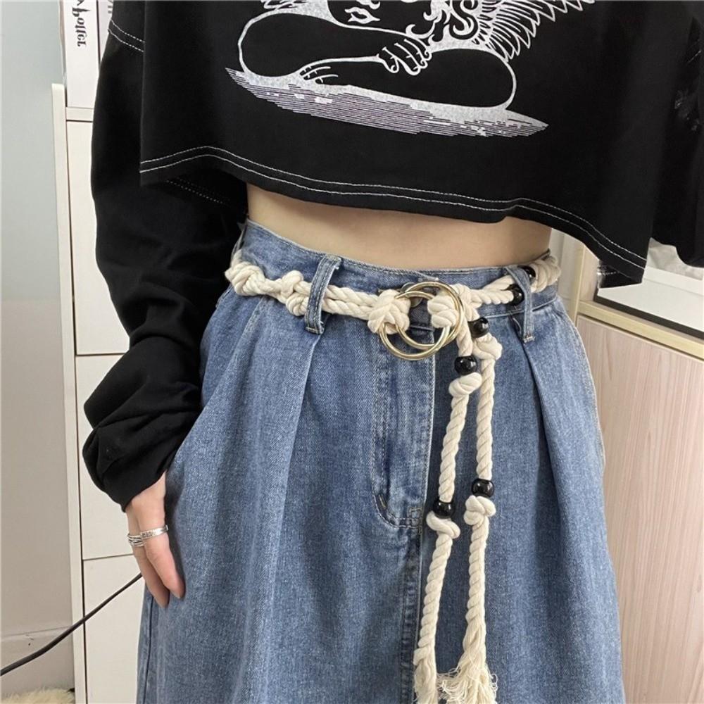 Beads Rope Waistband Tie Up Pack Thread Waist Belt Fashion Coarse Rope Belt Streetwear