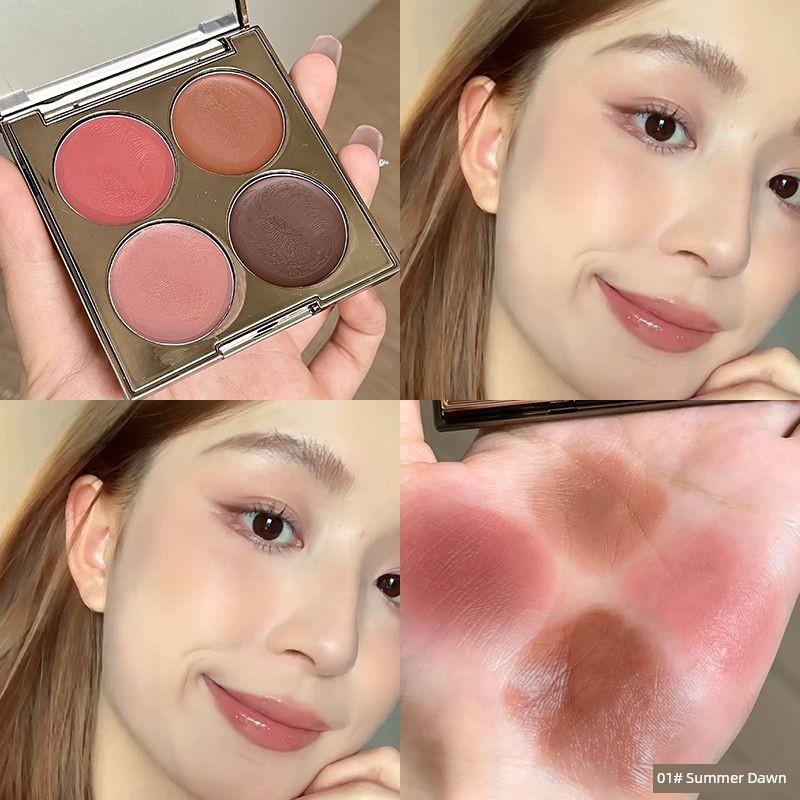 Multi-Purpose Plate! Soft Light Color Four Colors Blusher Plate Color Color Nature Nude Makeup Matte Multi-Purpose Cream Female Repair Rouge