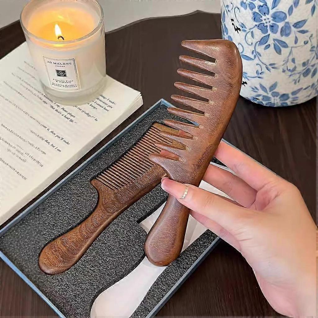 Walnut Wood Hair Comb, Walnut Wood Comb, Two-Pack Wood Hair Comb, Wooden Comb with Handle, Walnut Wide Tooth Curly Hair Comb, Hand Made Comb, Natural 