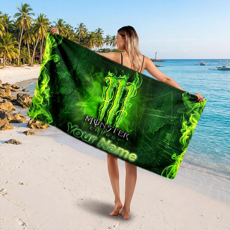 Monster Energy Individueller Namens-Text Strandtuch, Weiches Saugfähiges Handtuch Strand Pool Reise Persönliches Geschenk