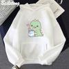Dinosaur Oversized Tegneserie Dame Genser Hettegenser Søtt Trykk Kawaii Klær for Jente Pullover Casual Morsom Dame Harajuku Varm